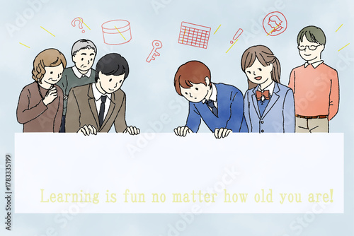 若者からお年寄りまで学べる教材のためのベクターイラスト