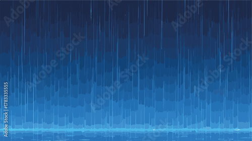 Un'immagine vettoriale astratta che rappresenta una pioggia leggera e sottile che cade su una superficie riflettente, evocando calma e serenità.