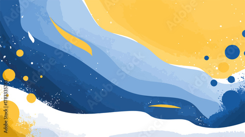 Illustrazione astratta vettoriale con onde fluide in giallo, blu e bianco, ideale per sfondi creativi e design grafici moderni.