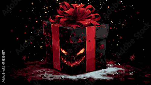 Scary Christmas Gift Box Vector Illustration, Horror Concept, Ideas