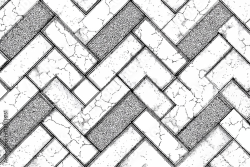 Un motivo a spina di pesce in bianco e nero crea un design grafico astratto, moderno ed elegante, perfetto per sfondi e texture.