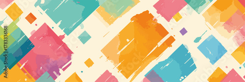 Un motivo astratto e dinamico con forme geometriche colorate che creano un'atmosfera vivace e allegra, ideale per progetti creativi.