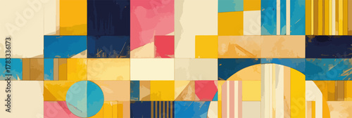 Un'illustrazione vettoriale astratta con forme geometriche colorate e sovrapposte, ideale per sfondi creativi e design moderni.