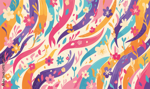 Un'illustrazione vettoriale astratta e vivace che evoca un senso di gioia e positività attraverso forme organiche e colori brillanti.