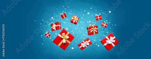 flying red gift boxes with ...