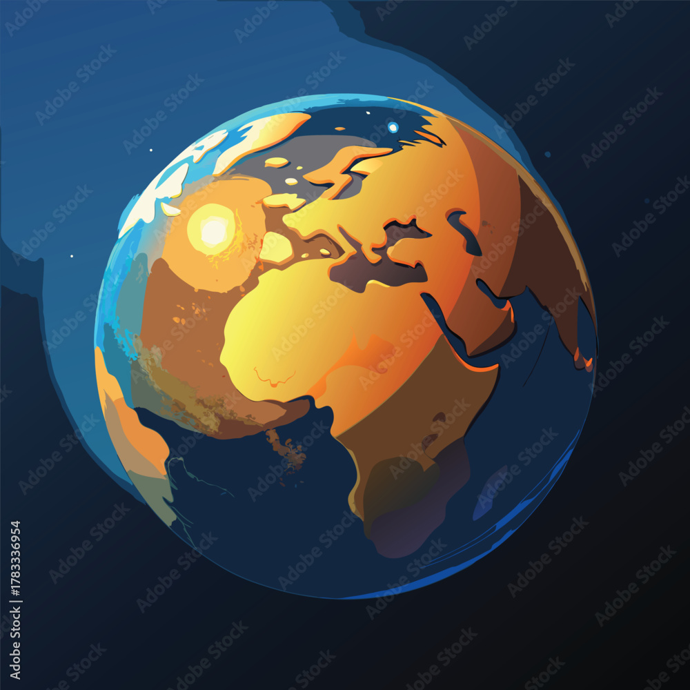 Obraz premium Earth with bright sun and starry dark background planet