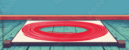 Un cerchio rosso vibrante disegnato su una tela bianca con un pennello, un'opera d'arte astratta.