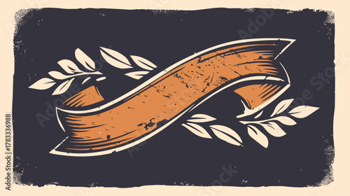 Nastro vintage in stile inciso con rami d'alloro su sfondo scuro