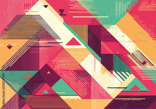 Un'astratta composizione geometrica vettoriale con triangoli e forme colorate, ideale per design moderno e creativo, con stile unico.