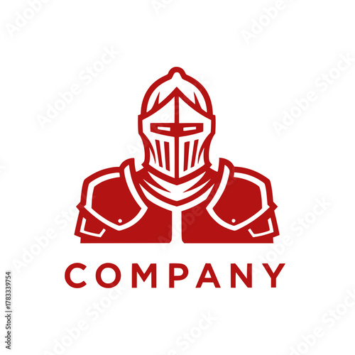 Iconic Red Knight Logo Design for a Company Heraldic Knight in Armor for Branding