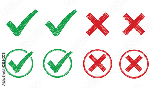 Green Check Marks and Red Crosses with Circles vector