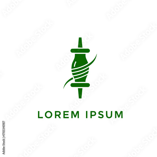 Elegant green spindle icon representing the traditional art of yarn spinning and textile craftsmanship, perfect for branding fiber businesses or creative hobbies