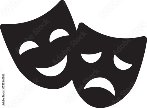 Silhouette of two theater masks — comedy and tragedy — artistic concept, white background