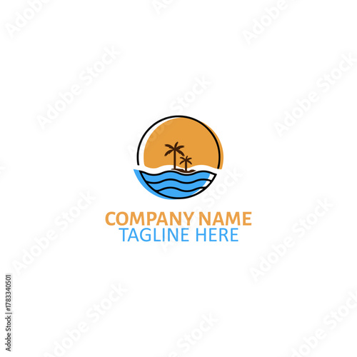 Free Download Tropical Sunset Ocean Palm Tree Logo - GFXLoad