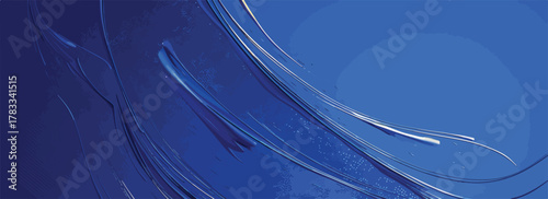 Un'astratta composizione di forme e linee blu, un'espressione grafica che evoca movimento, fluidità e dinamismo visivo con un effetto tridimensionale.