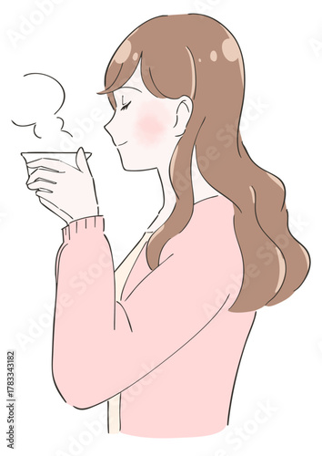 紅茶を飲む女性のイラスト