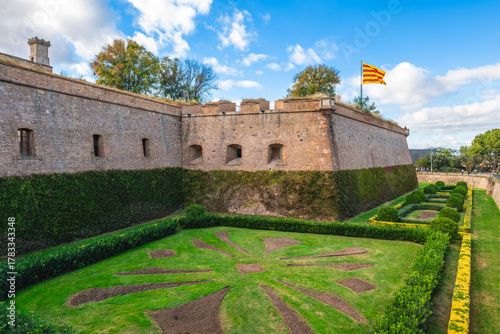 Photography Montjuic Castle, an old military fortress on top of Montjuic hill in Barcelona, Catalonia, Spain