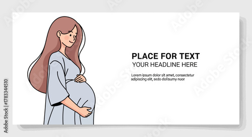 Pregnant woman holding her belly with place for text, healthcare and motherhood concept