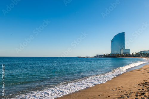 Photography Scenery of Sant Miquel Beach on the Barcelona coast in Catalonia, Spain