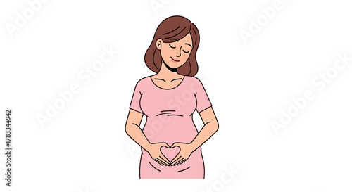 Happy Expectant Mother Holding Heart Shape Over Belly - Pregnancy and Love Concept