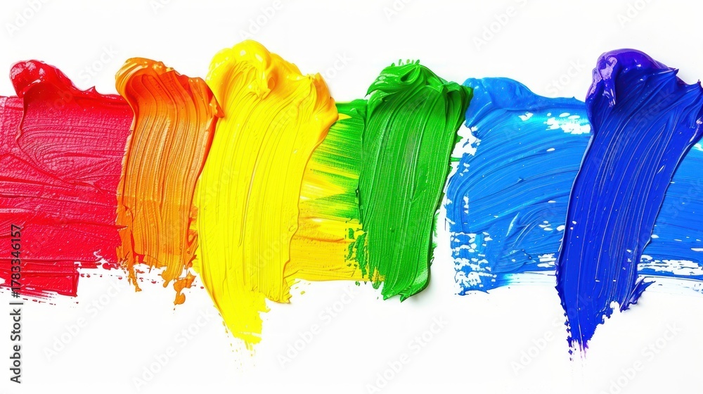 Fototapeta premium Colorful Rainbow Paint Strokes on White Background Artistic Abstract Design