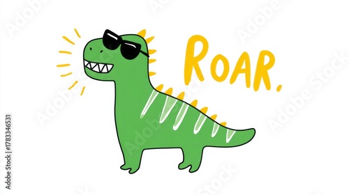 Here's a fun, SEO-optimized sentence:Cartoon T-Rex donning shades struts jovially, a playful nod to National Fossil Day and quirky Paleontologist Appreciation Week