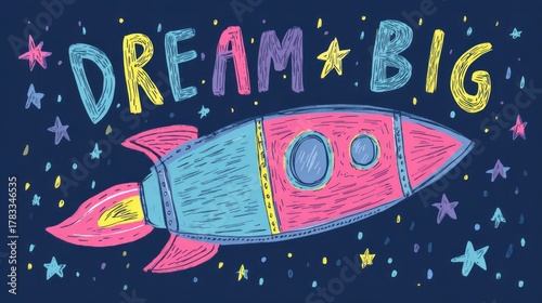 Colorful cartoon rocket soaring through midnight dreams, inspiring celestial leaps, akin to Galactic Tick Day's whimsical celebration