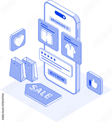 Online Shopping via Mobile Phone Illustration