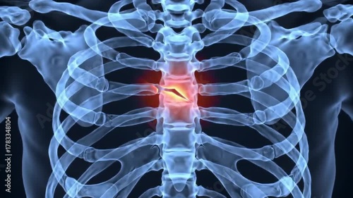 Animated Ribcage XRay with Spinal Fracture and Red Pain Indication