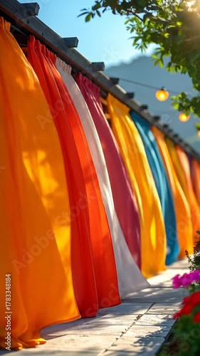 Colorful Curtains Decorating an Outdoor Space with Sunshine.