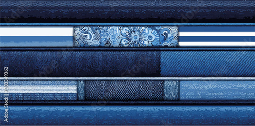 Sfondo astratto a strisce e motivi blu scuro, composizione tessile moderna con texture denim
