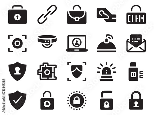 Security and access icons a collection of 20 glyph style icons for digital protection and authentication