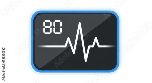 Heart rate monitor ekg vital signs medical device showing heart beat pulse rate of eighty bpm on screen