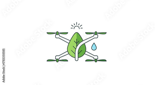 Agriculture drone with leaf and water drop for precision farming and sustainable agriculture tech design