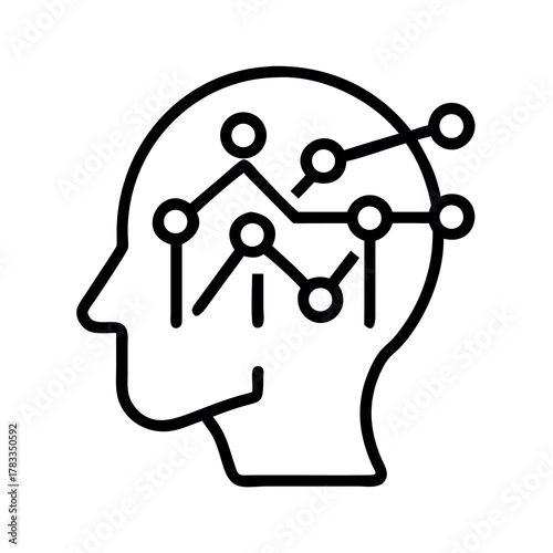 Abstract representation of artificial intelligence and neural networks within a human head outline