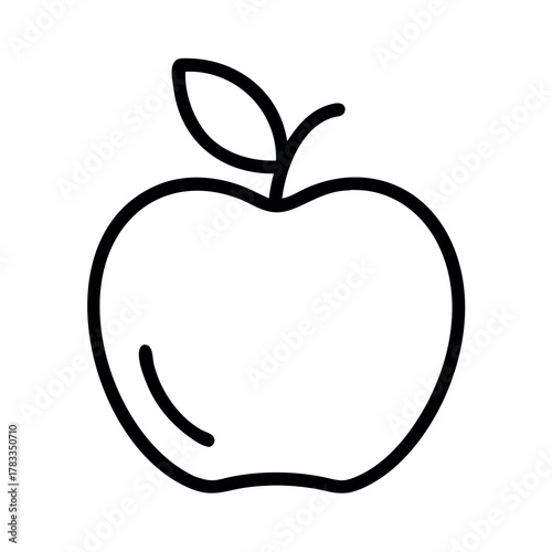Simple hand drawn outline of a fresh apple with a stem and leaf