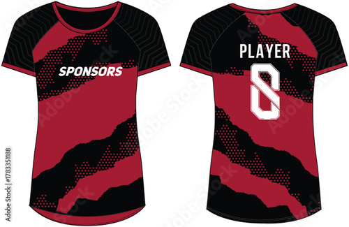 Women Sports Jersey t-shirt design concept Illustration, camouflage Abstract geometric pattern round Neck t shirt for girls and Ladies Volleyball jersey, Football, badminton, Soccer, netball kit