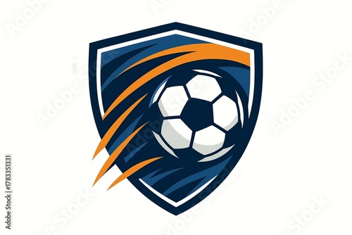Soccer Ball Shield Logo with Orange Stripes for Football Club, Sports Team, and Tournament Branding