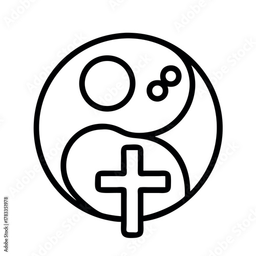 Symbolic fusion of yin yang and christian cross represents spiritual harmony and balance