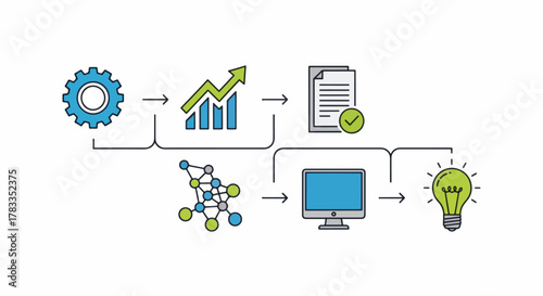 Workflow Process and Data Analysis From Gear to Lightbulb - Digital Illustration