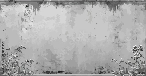 Un muro grezzo e scrostato, testimone del tempo, con delicati fiori che emergono dal basso