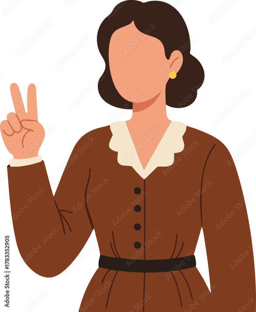 Fototapeta premium Vector Illustration of Woman Making Peace Sign in Retro Style with Earth Tone Colors