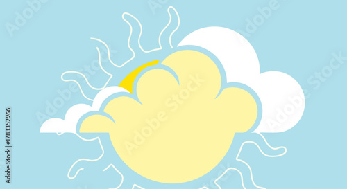 Stylized Sun and Cloud Illustration with Light Blue Background.