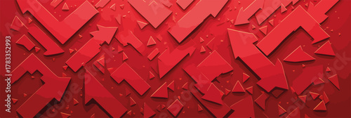 Frecce rosse direzionali che indicano movimento e cambiamento su uno sfondo astratto dinamico.