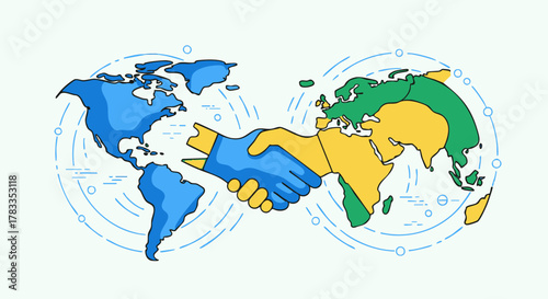 Global Partnership - A Handshake Connecting Continents for Unity and Collaboration.