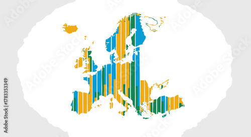 Colorful European Map Depicting Countries with Vertical Barcode-Like Design.