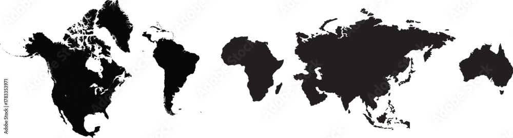 Fototapeta premium World map set of silhouettes continents map.