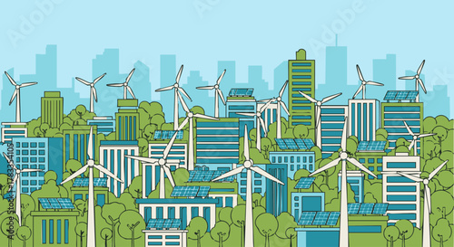 Sustainable Cityscape - Renewable Energy Sources Powering Modern Urban Development.