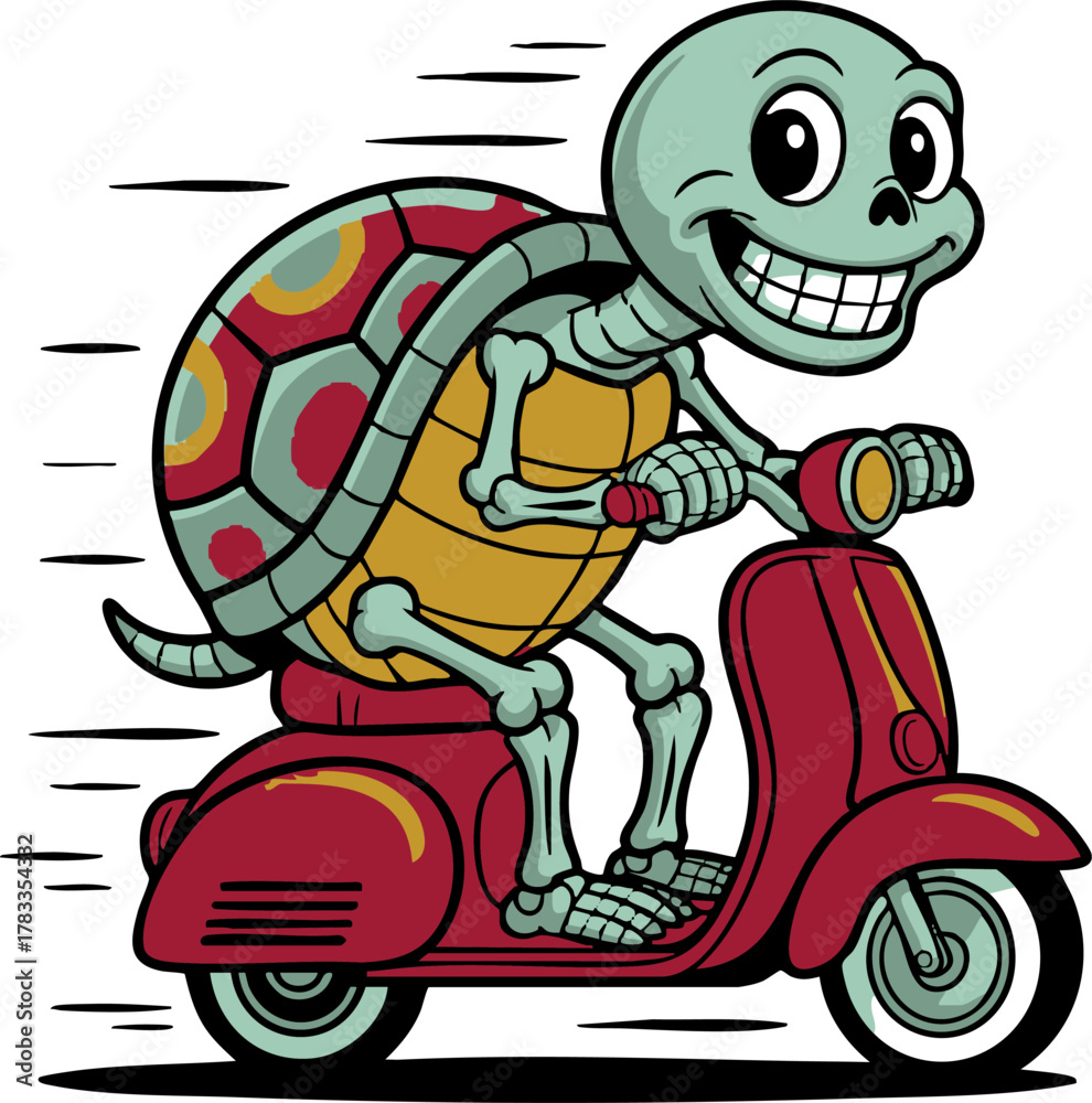 Obraz premium Cartoon turtle riding red scooter animal