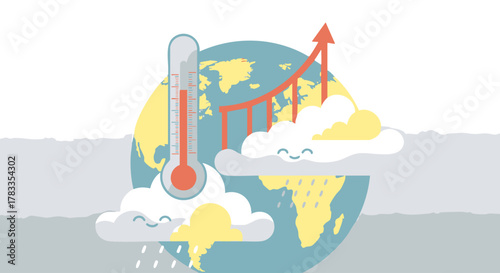 Global warming concept with thermometer and rising temperature graph.